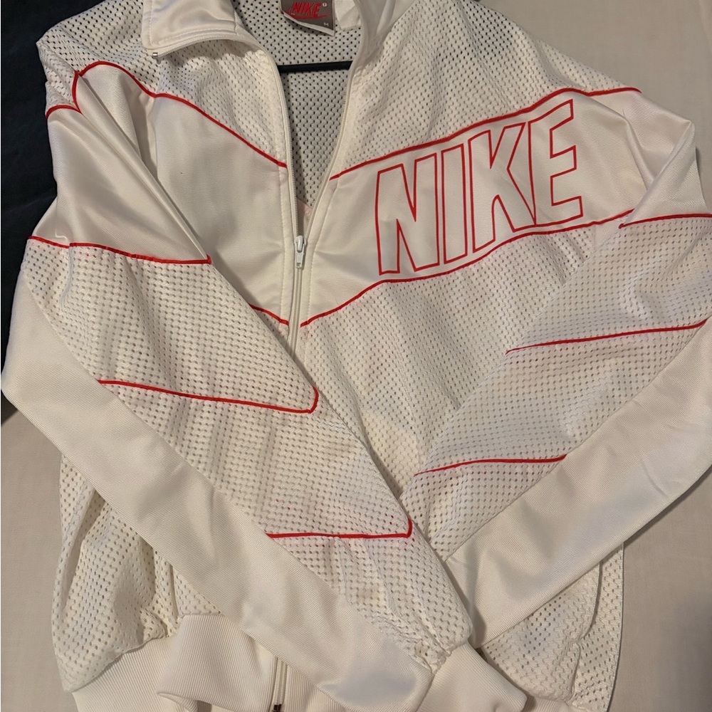 Vintage Nike White Track Jacket with Red Piping